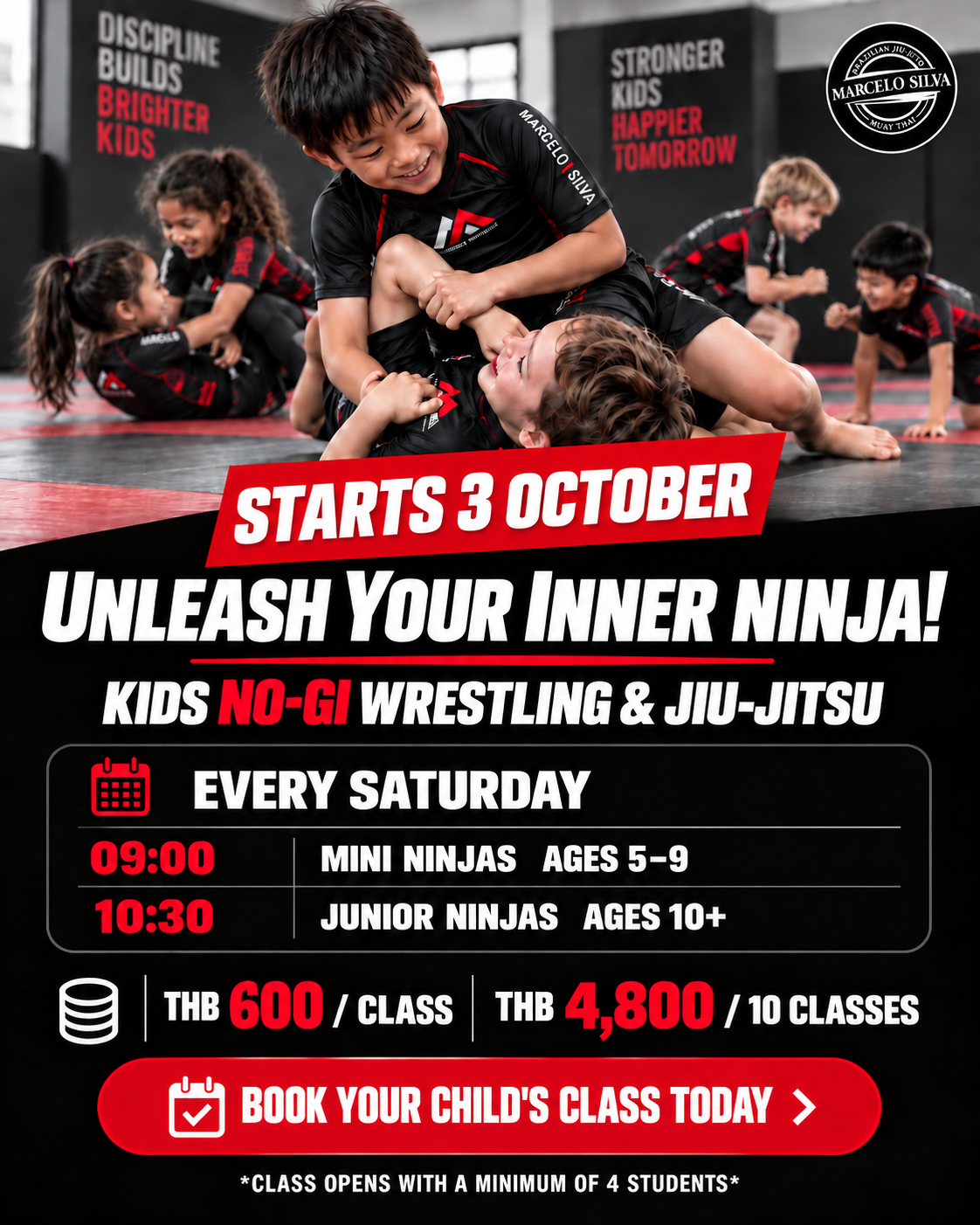 Home 9 Kids No-Gi wrestling and Jiu-Jitsu class every Saturday, starting 3 October